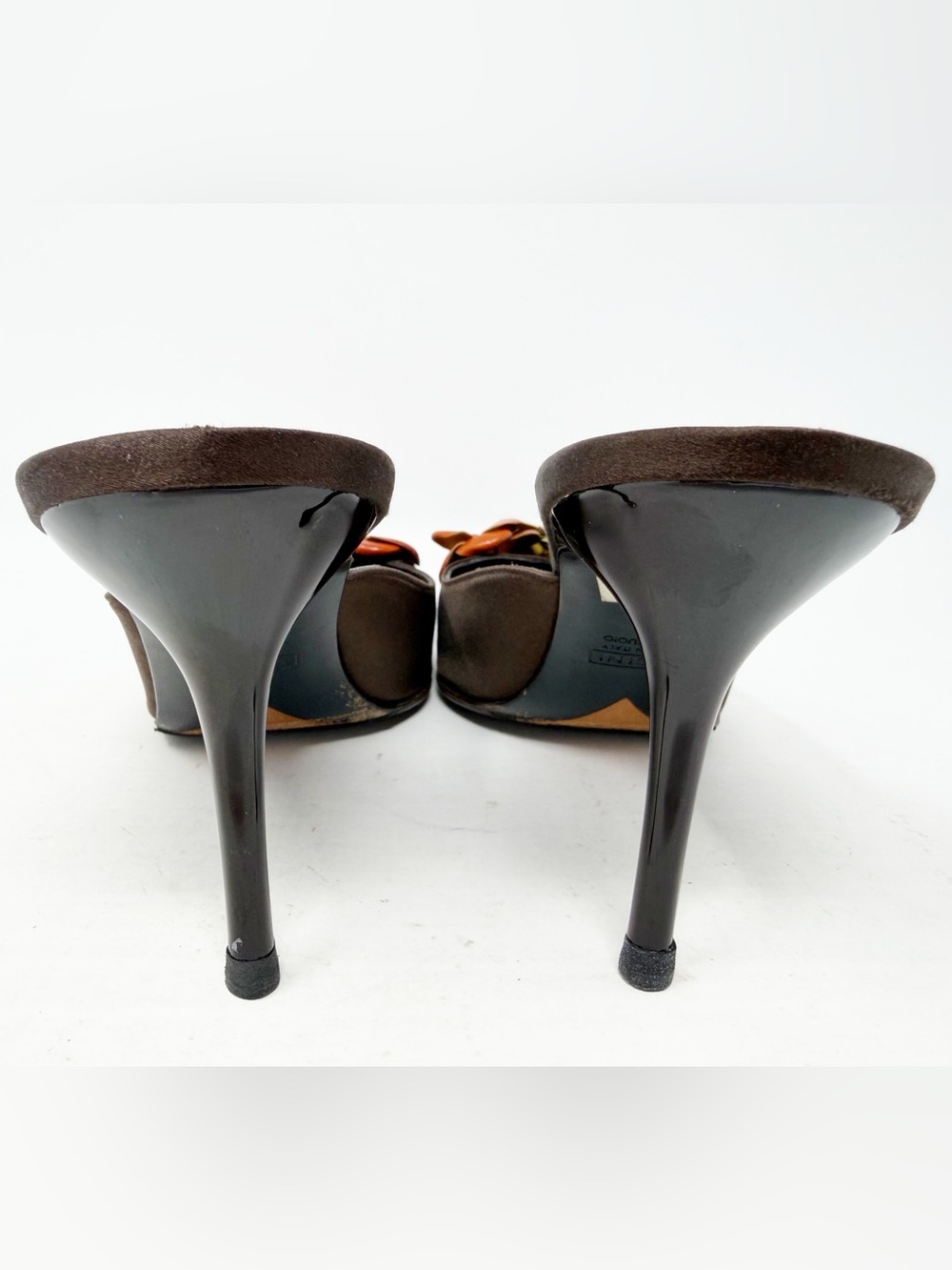Giuseppe Zanotti Floral Mule Heels Brown Satin Pointed Toe Womens Size EU 39 - Picture 4 of 10